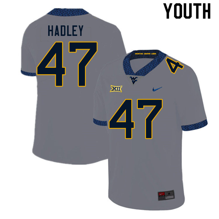 Youth #47 J.P. Hadley West Virginia Mountaineers College Football Jerseys Sale-Gray